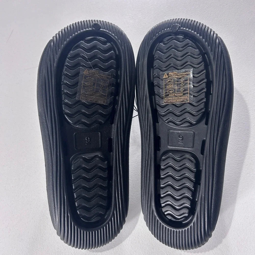 American Exchange Beezy-72L Men Black Ribbed Foam Cloud Slide Sandals Size 9 NEW